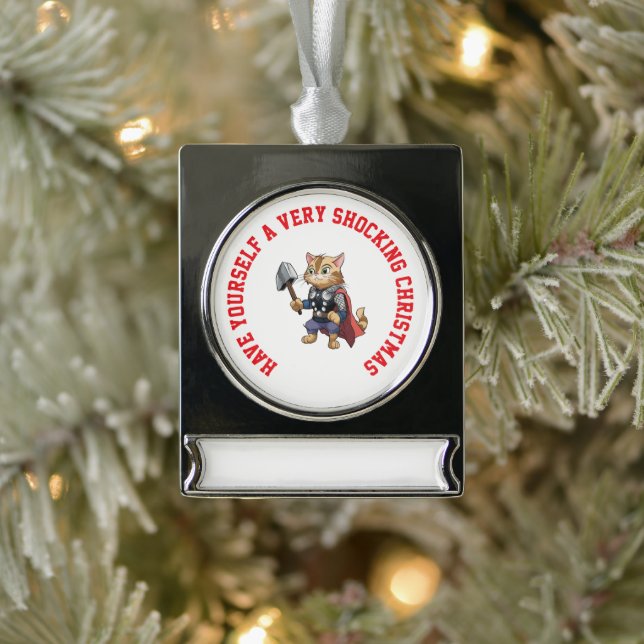 Personalisiert Cat Thor Schockierende Weihnachten Banner-Ornament Silber (Baum)