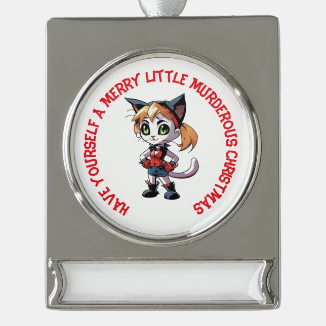 Personalisiert Catley Quinn Murderous Weihnachten Banner-Ornament Silber (Vorderseite)