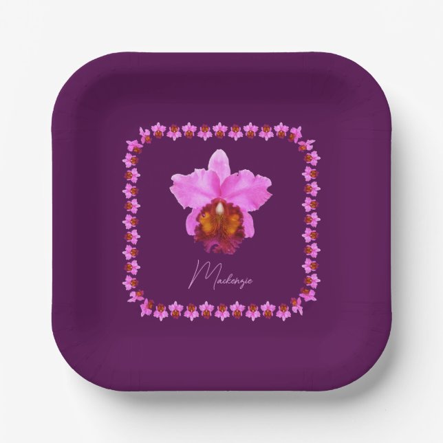 Personalisiert Cattleya Orchid Motif Pappteller (Vorderseite)