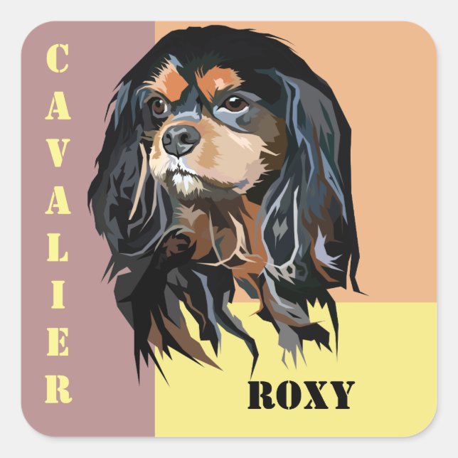 Personalisiert Cavalier King Charles Spaniel Stick Quadratischer Aufkleber (Vorderseite)