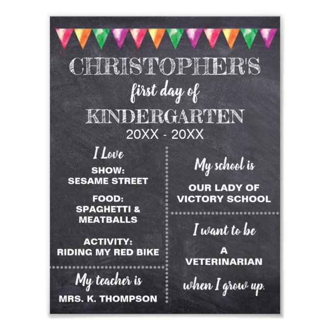 Personalisiert | Chalkboard Erster Tag Schulzeiche Fotodruck (Vorne)