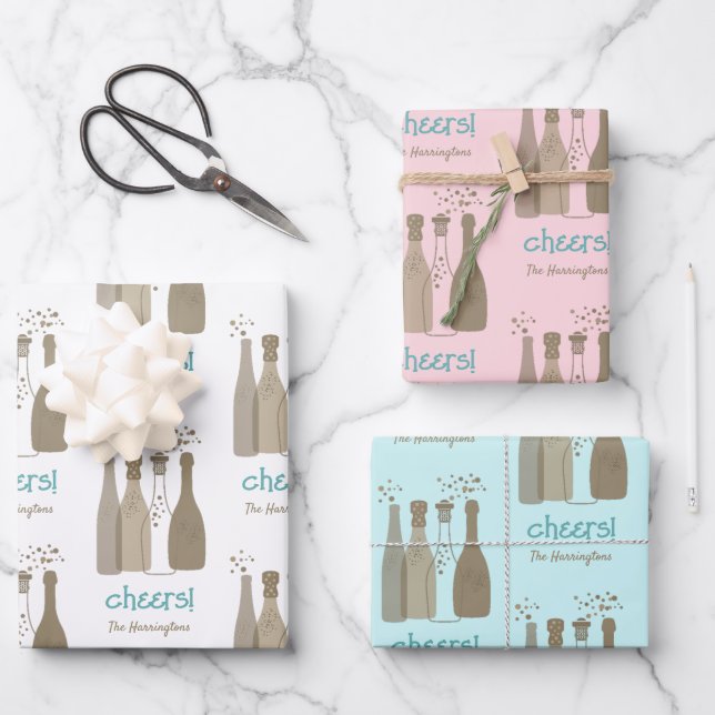Personalisiert Champagner Weißrosa Aqua Retro Cool Geschenkpapier Set (Vorderseite)