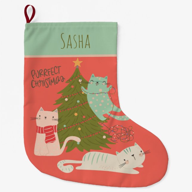 Personalisiert Chat Weihnachten Großer Weihnachtsstrumpf (Vorderseite)