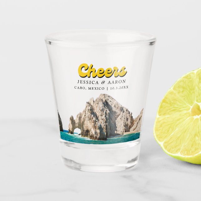 Personalisiert Cheers Cabo Gastgeschenk Hochzeit S Schnapsglas (Vorderseite)