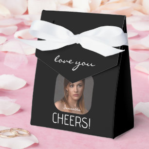 Personalisiert Cheers Foto Name Script Black Geschenkschachtel