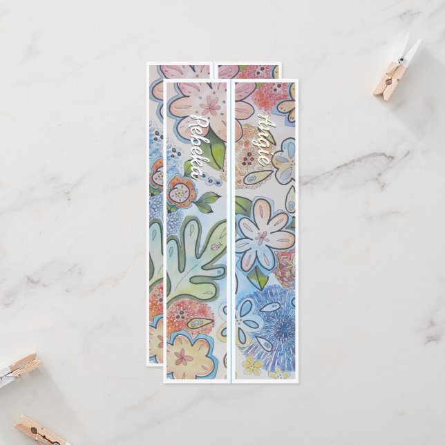 Personalisiert Cheery Floral Zwei Lesezeichen (Vorderseite/Rückseite Beispiel)