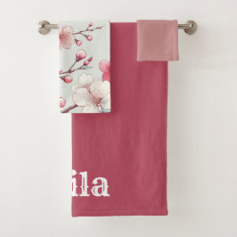 Personalisiert Cherry Blossom Badhandtuch Set
