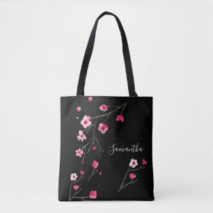 Personalisiert Cherry Blossom Black Tasche