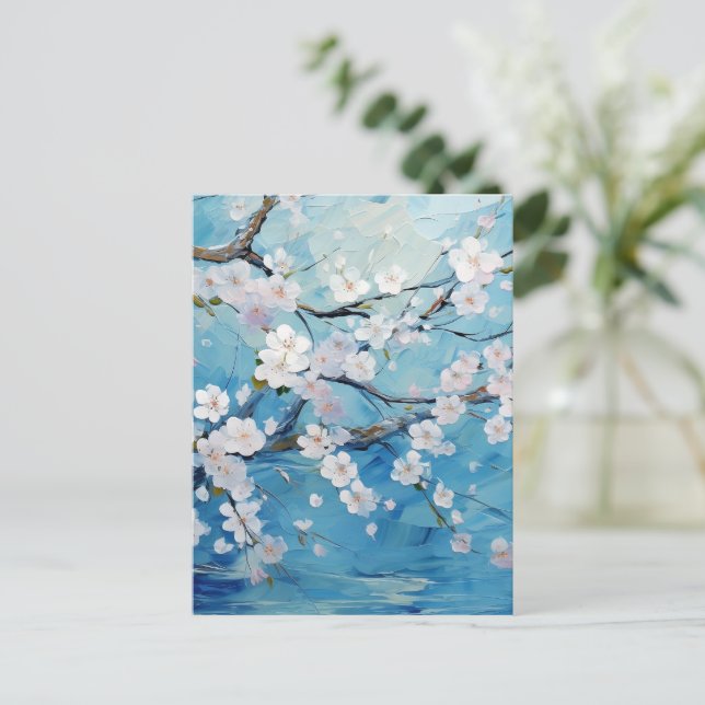 Personalisiert Cherry Blossom Blue Postkarte (Stehend Vorderseite)