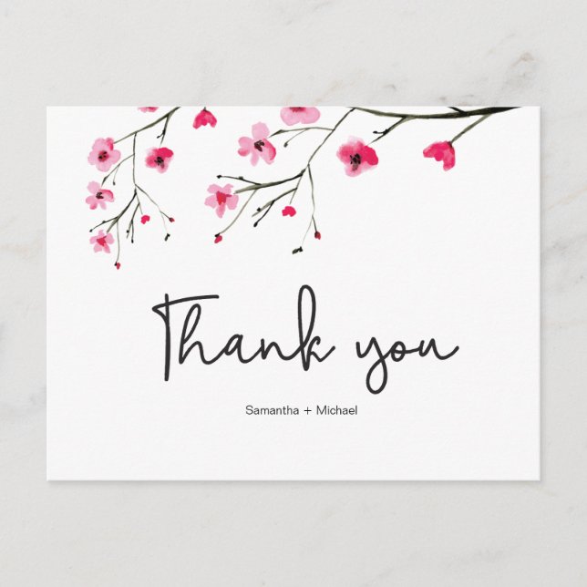 Personalisiert | Cherry Blossom | Hochzeit Danke Postkarte (Vorderseite)