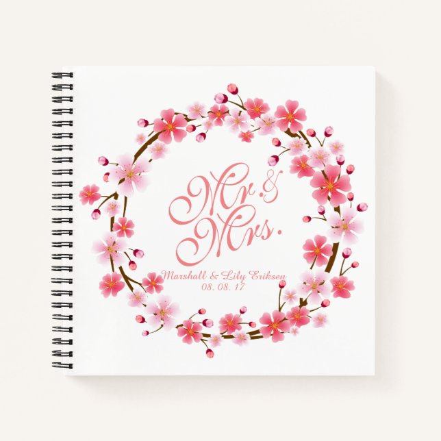 Personalisiert Cherry Blossom Wreath | Gästebuch Notizbuch (Vorderseite)