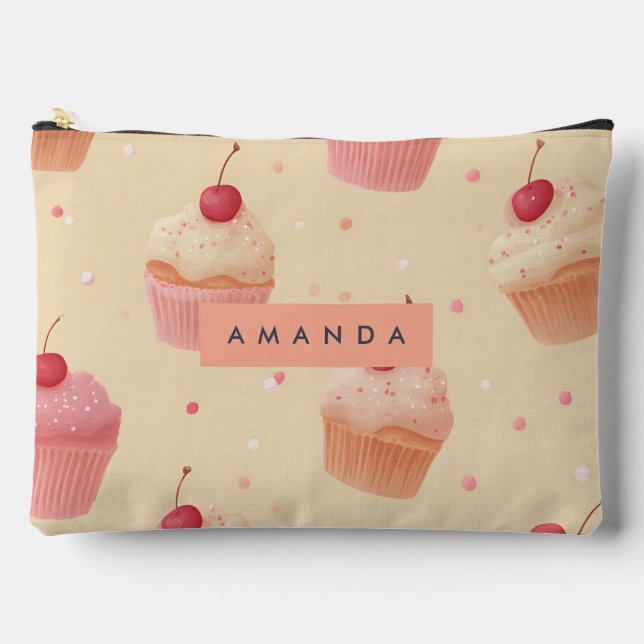 Personalisiert Cherry Sweet Cupcake Muster Zubehörtasche (Vorderseite)
