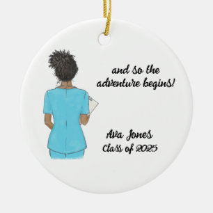 Personalisiert Chic Black Woman Abschluss Nurse Keramik Ornament