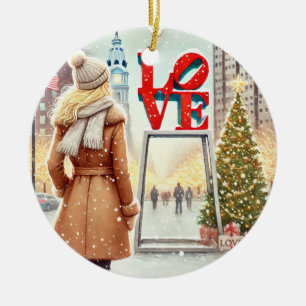 Personalisiert Chic Blonde-Frau in LIEBE Philly Keramik Ornament