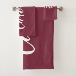Personalisiert Chic Calligrafy Name Burgundy Red Badhandtuch Set
