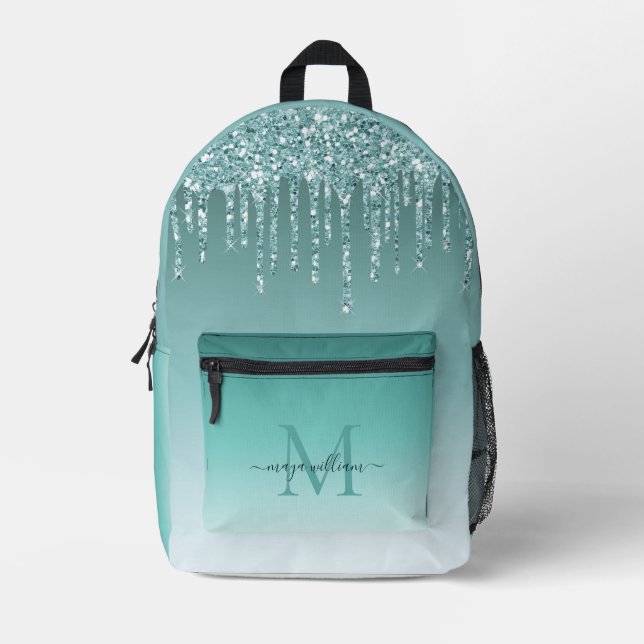 Personalisiert Chic Dusty Blue Glitzer Tropfens Gl Bedruckter Rucksack (Vorderseite)