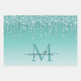 Personalisiert Chic Dusty Blue Glitzer Tropfens Gl Geschenkpapier Set