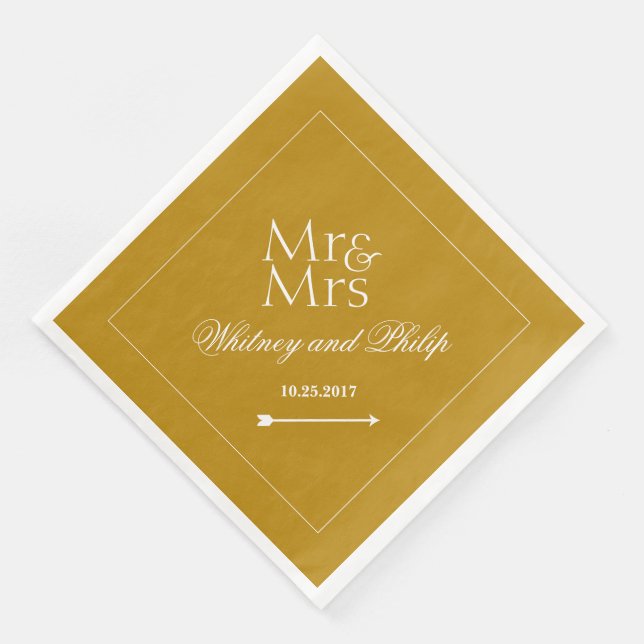 Personalisiert Chic Hochzeitsempfang Gold Serviette (Ecke)