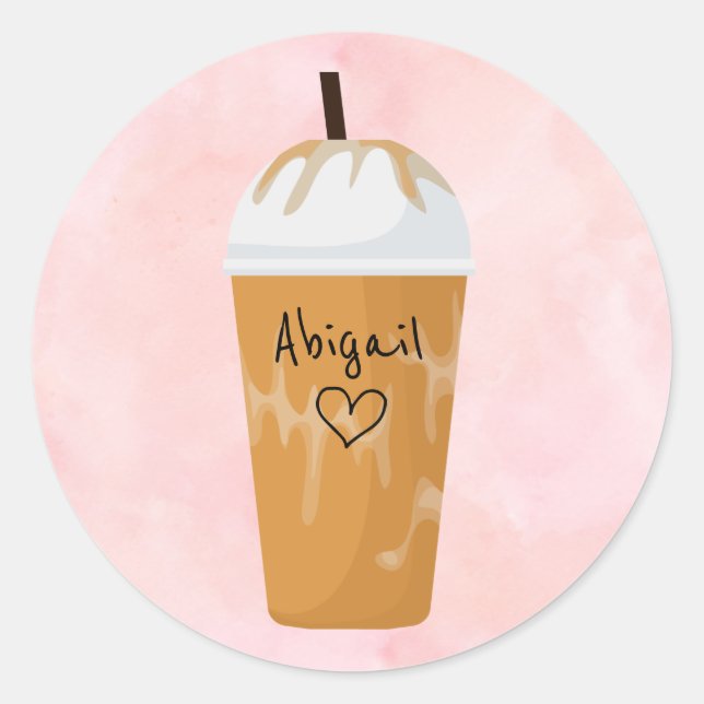 Personalisiert-Chic Iced Coffee Trendrosa Runder Aufkleber (Vorderseite)