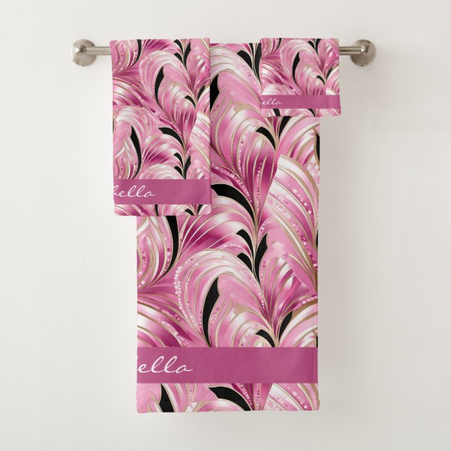 Personalisiert Chic Luxus Pink Glam Muster Dusche Badhandtuch Set (Insitu)