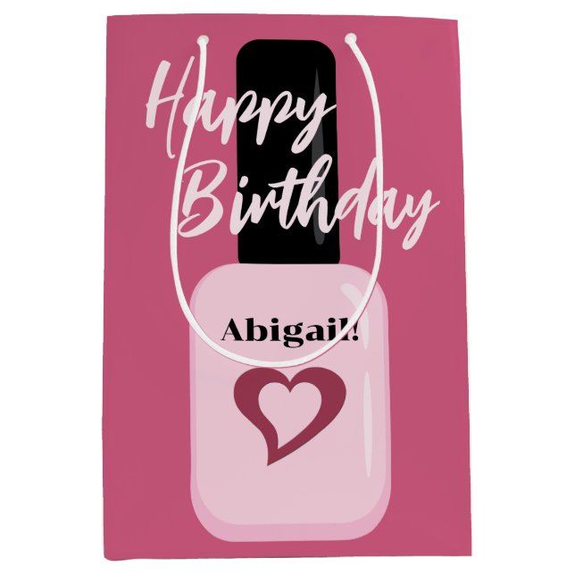 Personalisiert Chic Modern Pink Nail Polnisch Gebu Mittlere Geschenktüte (Vorderseite)