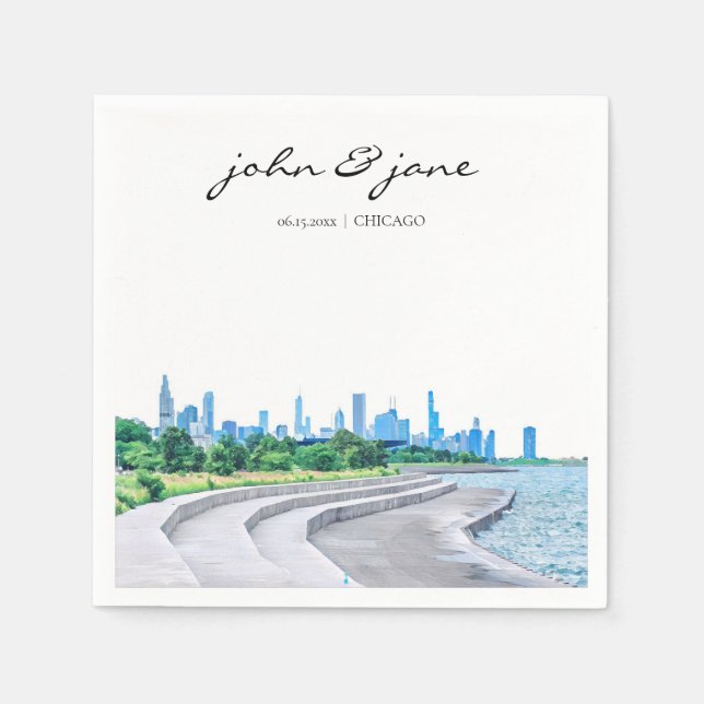 Personalisiert Chicago Skyline Cocktail Napkin Serviette (Vorderseite)