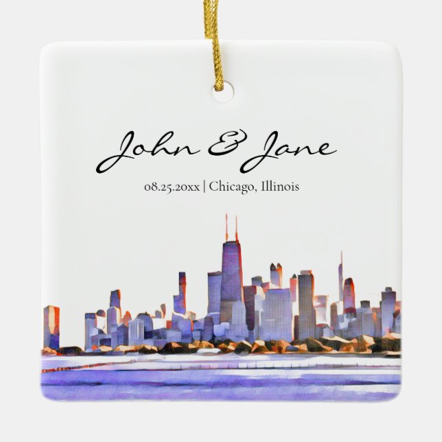 Personalisiert Chicago Skyline Keramikornament (Vorderseite)
