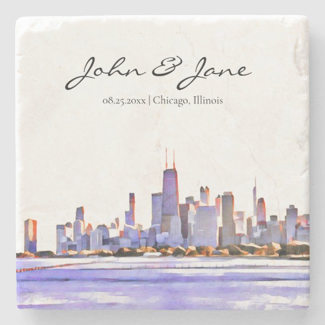 Personalisiert Chicago Skyline Steinuntersetzer (Vorderseite)