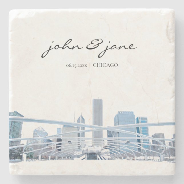 Personalisiert Chicago Skyline Steinuntersetzer (Vorderseite)