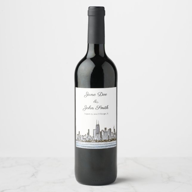 Personalisiert Chicago Skyline Weinetikett (Vorderseite)