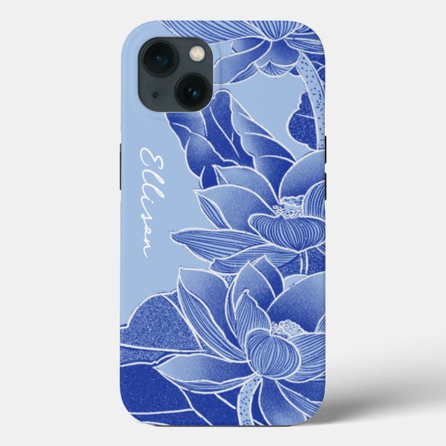 Personalisiert Chinoiserie Chic Blue Lotus Mandala Case-Mate iPhone Hülle (Rückseite)