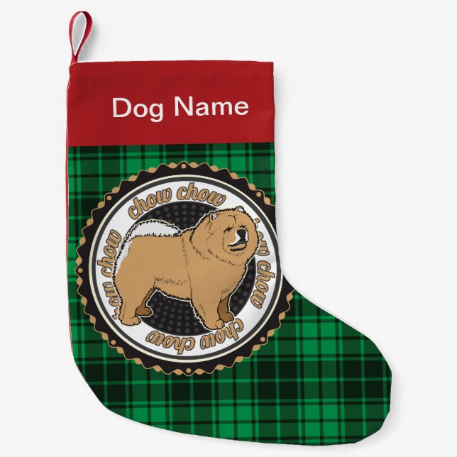Personalisiert Chow Chow Hund Rasse Grün Kariert Kleiner Weihnachtsstrumpf (Vorderseite)
