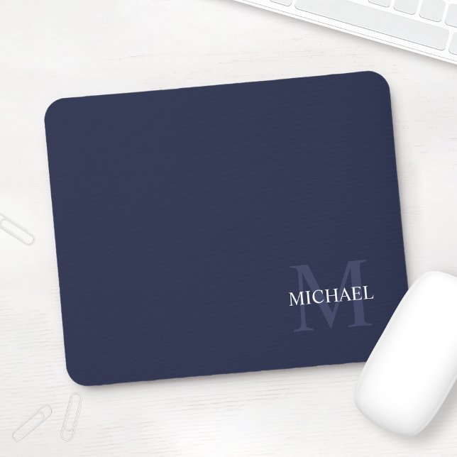 Personalisiert Classic Monogram und Name Navy Blue Mousepad (Von Creator hochgeladen)
