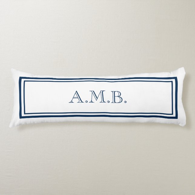 Personalisiert Classic Navy Blue Monogram Seitenschläferkissen (Vorderseite)