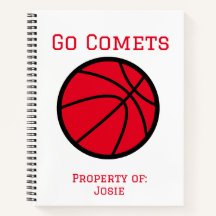 Personalisiert Comets Red Basketball Spiral Notebo
