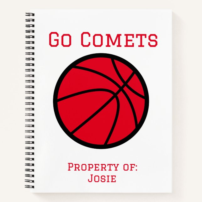 Personalisiert Comets Red Basketball Spiral Notebo Notizbuch (Vorderseite)