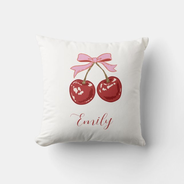 Personalisiert Coquette Cherry Bow Name Kissen (Vorderseite)
