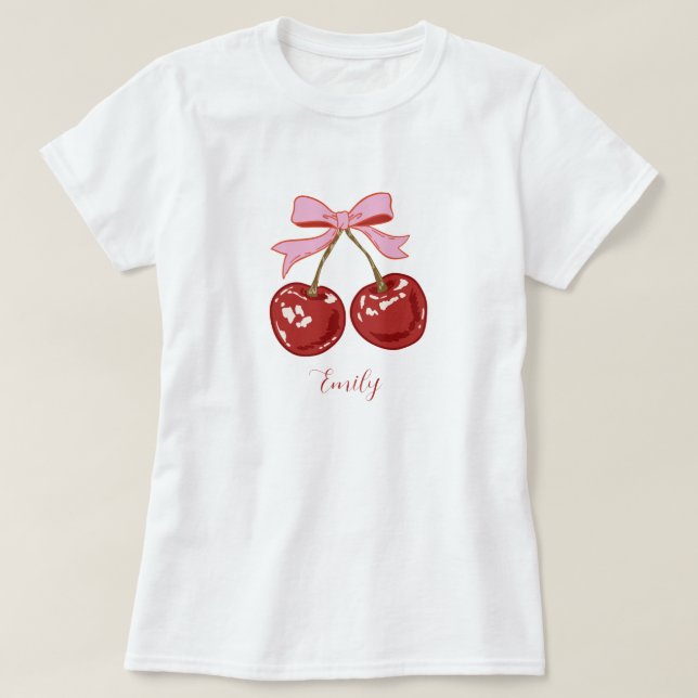 Personalisiert Coquette Cherry Bow Name T-Shirt (Design vorne)