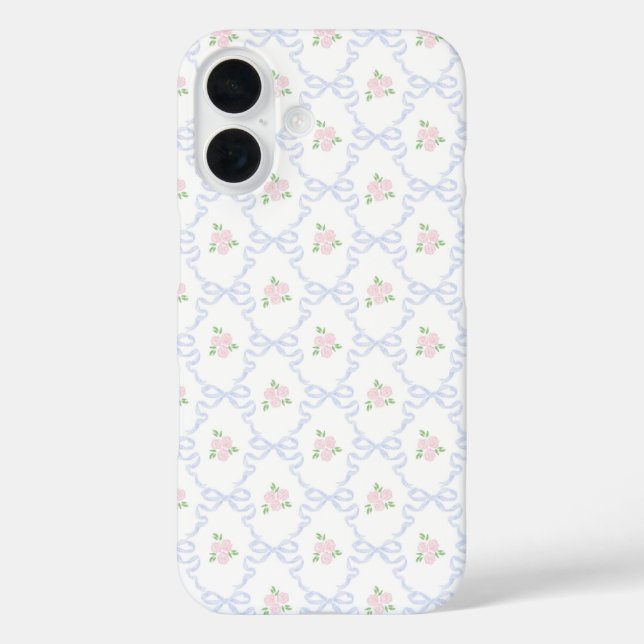 Personalisiert Coquette Preppy Floral iPhone 16 Hülle (Rückseite)