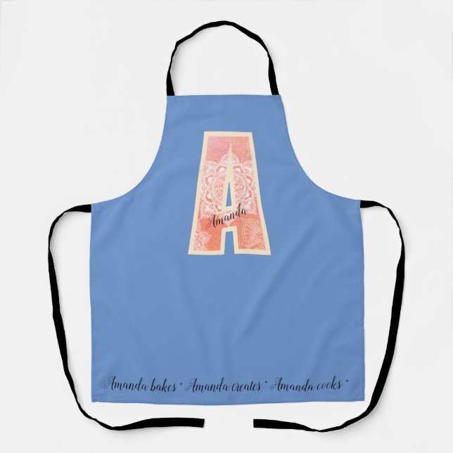 Personalisiert Coral mandala Monogramm A Schürze (Vorderseite)
