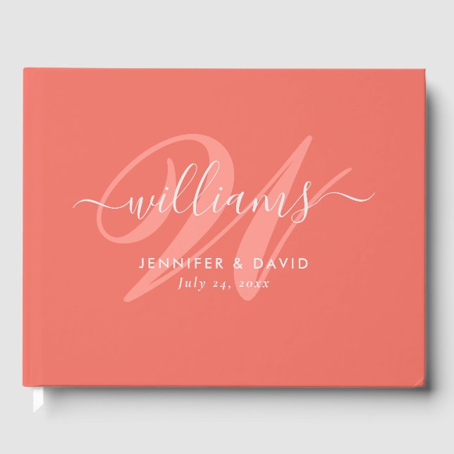 Personalisiert Coral Monogram Wedding Guest Book Gästebuch (Vorderseite)