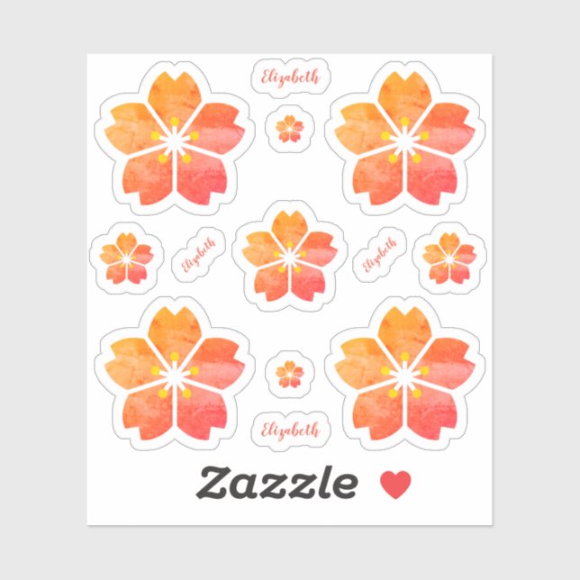 Personalisiert Coral Pink Cherry Blossom Vinyl Aufkleber (Blatt)