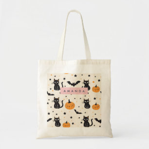 Personalisiert Cosy Fall Halloween Black Cat Pumpk Tragetasche