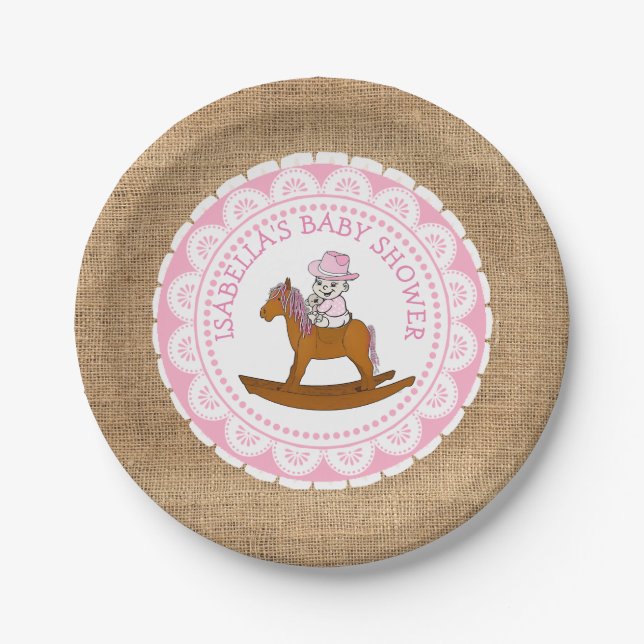Personalisiert Cowgirl Baby Dusche Kuchen Papier T Pappteller (Vorderseite)