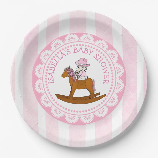 Personalisiert Cowgirl Babydusche Papier Teller (Vorderseite)