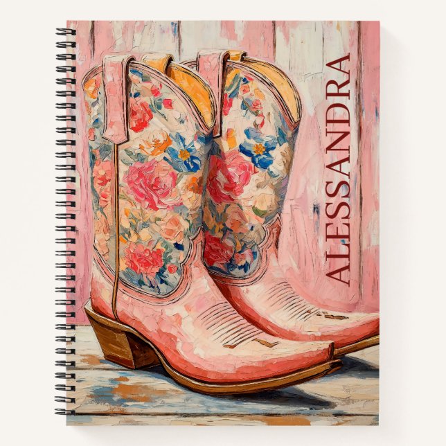 Personalisiert Cowgirl Stiefel Pink Western Notizbuch (Vorderseite)