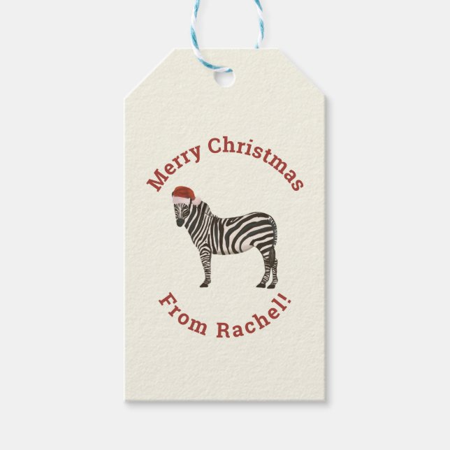 Personalisiert Cream MerChristmas Santa Zebra Geschenkanhänger (Vorderseite)