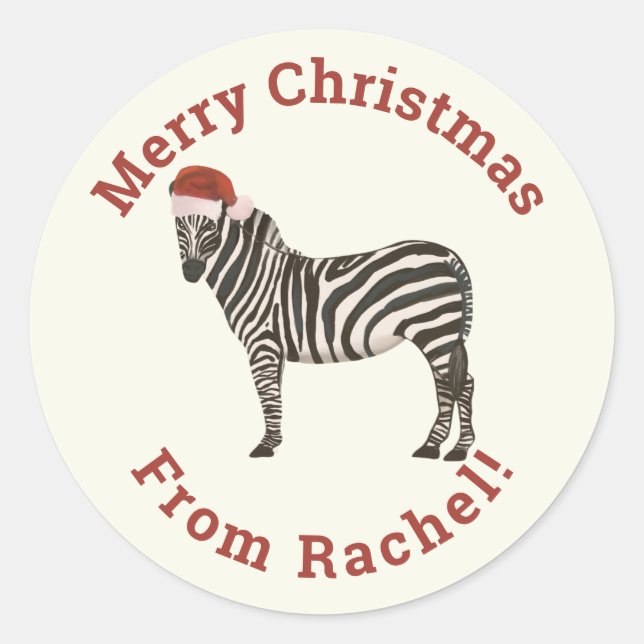 Personalisiert Cream MerChristmas Santa Zebra Runder Aufkleber (Vorderseite)