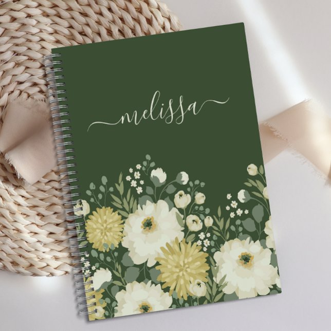 Personalisiert Creme Green Floral Journal Notizbuch (Von Creator hochgeladen)
