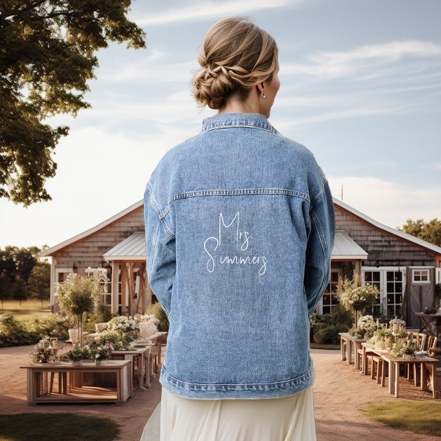 Personalisiert Custom Bride Mrs. Name Script Jeansjacke (Von Creator hochgeladen)